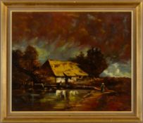 Farmhouse by a pond in stormy weather, 20th century