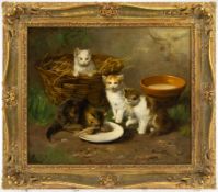 Brunel De Neuville, Arthur Alfred (Attribution): Four Small Cats Outdoors