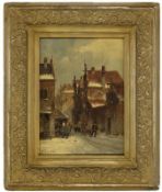 Eversen, Adrianus: Street scene with passers-by in winter