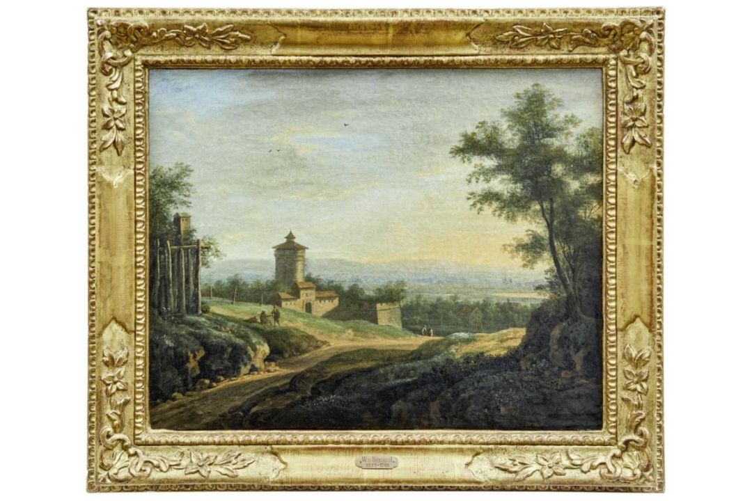 Blick vom Waldrand auf eine sanft hügelige Landschaft, Maler der Familie Bemmel, 2. H. 18. Jh. - Bild 1 aus 4