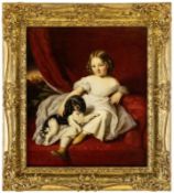 Biedermeier portrait of a girl with a lap dog, 19th-century Viennese school