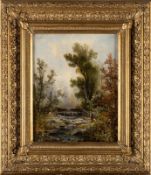 Forest stream with bridge, Italy, 19th century