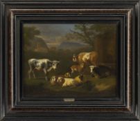 Romeyn, Willem (attributed): Resting grazing animals in a southern landscape