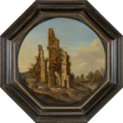 Both, Jan (attribution or circle of), Tondo with ruin in a southern landscape