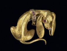 Brosche in Form eines Bassets, Italien, 20. Jh.