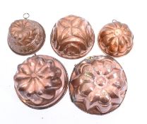 Konvolut von fünf Kupferbackformen, 19./20. Jh.