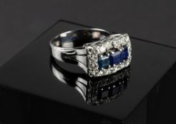 Diamant-Ring mit blauen Steinen, 20. Jh.