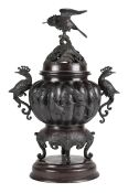 Large Incense Burner with Bird Decor, China, Qing Dynasty, circa 1900