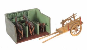 Pferdestall und Pferdefuhrwerk um