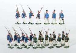 23 vollplastische Zinnsoldaten wohl