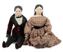 Puppenpaar ca. um 1870, Pappmaché,