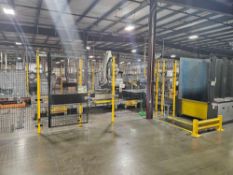 Okura A1800V Articulated Robot Palletizer w/ All Related Conveyance And Control Panels
