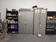 Lot Of (2) Metal Storage Cabinets and (1) Metal Shelf