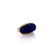 Estate 18k Yellow Gold Scalloped Lapis Top Ring