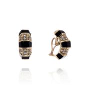 Estate 14k Yellow Gold Triple Sided Onyx and Diamond Hoop Earrings