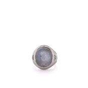 Estate 14k White Gold Oval Cabochon Sapphire and Diamond Ring