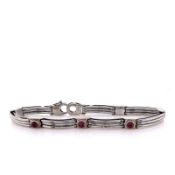 Estate 14k White Gold Curved and Ribbed Link Pink Tourmaline Bracelet