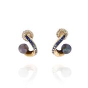 Estate 18k Yellow Gold Ombre Design Tahitian Pearl and Sapphire Earrings