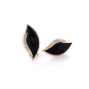 Estate 14k Yellow Gold Cabochon Marquise Onyx and Diamond Stud Earrings