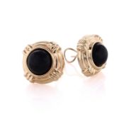 Estate 14k Yellow Gold Cabochon Onyx Stud Earrings