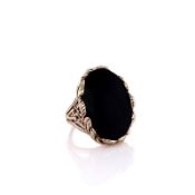 Estate 14k Yellow Gold Oval Onyx Gold Leaf Frame Ring