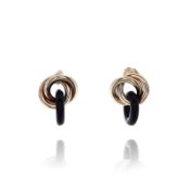 Estate 14k Yellow Gold Love Knot Onyx Stud Earrings