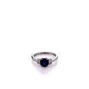 Estate Platinum 1.20ct Round Blue Sapphire and Diamond Ring