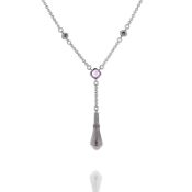 Judith Ripka Cassandra Collection Sterling Silver Amethyst and Diamond Drop Necklace