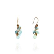 Estate Laura Gibson 22k Yellow Gold Blue Opal and Apatite Drop Earrings