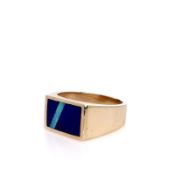 Estate Gents 14k Yellow Gold Rectangular Top Lapis and Opal Inlay Ring