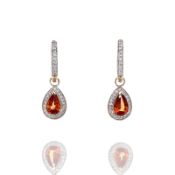 Estate 14k Yellow Gold Orange Garnet and Diamond Dangle Hoop Earrings