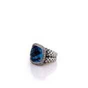 Estate Scott Kay Sterling Silver Blue Topaz and Diamond Ring