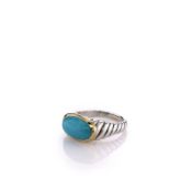 Estate David Yurman Two-Tone Oval Cabochon Turquoise Cable Shank Ring