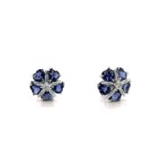 Estate 14k White Gold Flower Design Tanzanite and Diamond Stud Earrings