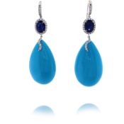 Estate Platinum Natural Turquoise Sapphire and Diamond Drop Earrings
