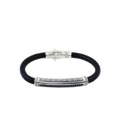 Konstantino Sterling Silver Black Spinel Bar Leather Bracelet