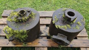 Two cast iron stationary engine exhaust pots