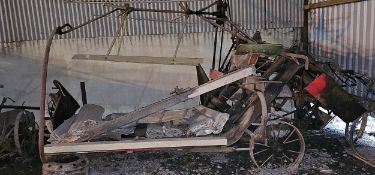 A German corn binder by Lanz, c.1940's, complete and working order, comes with canvasses and knives,