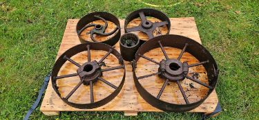 Five cast iron pulleys