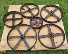 Six cast iron wheels