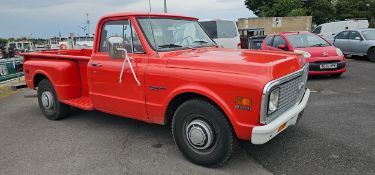 1971 Chevrolet C10 step side pickup, V8, 5,700cc. Registration number TNB 616J. Chassis number