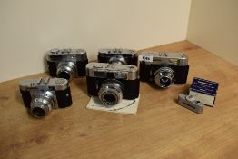 Five Voigtlander cameras. Two Vito B, a Vito BL, a Vito C and a Vito CRL