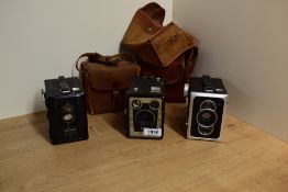 Three box cameras. Two Zeiss Ikon Box-Tengor and a Kodak Brownie Six-20 model D