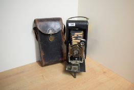 A Kodak folding Autographic Brownie 3A Model C camera with Anastigmat f:77 170mm lens