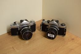 Two Miranda Cameras. A Miranda Sensomat RE with Miranda 1:1,4 50mm lens and a Miranda with a 1:2,8