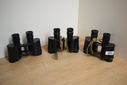 Three pair of Hobson Taylor Bino Prism No2 MKII x6 binoculars all bearing military crowsfoot