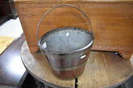 A Georgian coopered peat bucket, approx dimensions 37 x 30cm, height 34cm