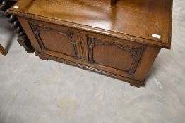 An early to mid 20th Century oak bedding box, width approx. 92cm