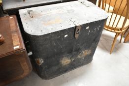 A vintage animal feed storage bin having two sections internally, approx. 89 x 56 x 77cm