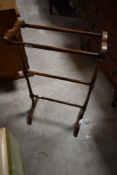 A Victorian mahogany towel rail of small proportions having turned frame , width approx. 48cm